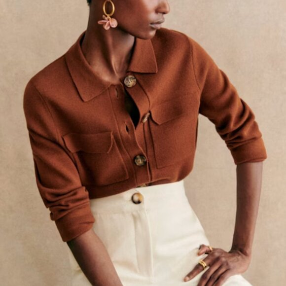 Sezane Betty Cardigan XSmall Noisette Hazelnut Tan Knit Wool French Causal - Picture 2 of 11